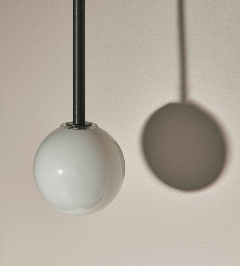 Marz Designs - Orb Small Pendant, Solid Rod in Brushed Black and Clear Frosted