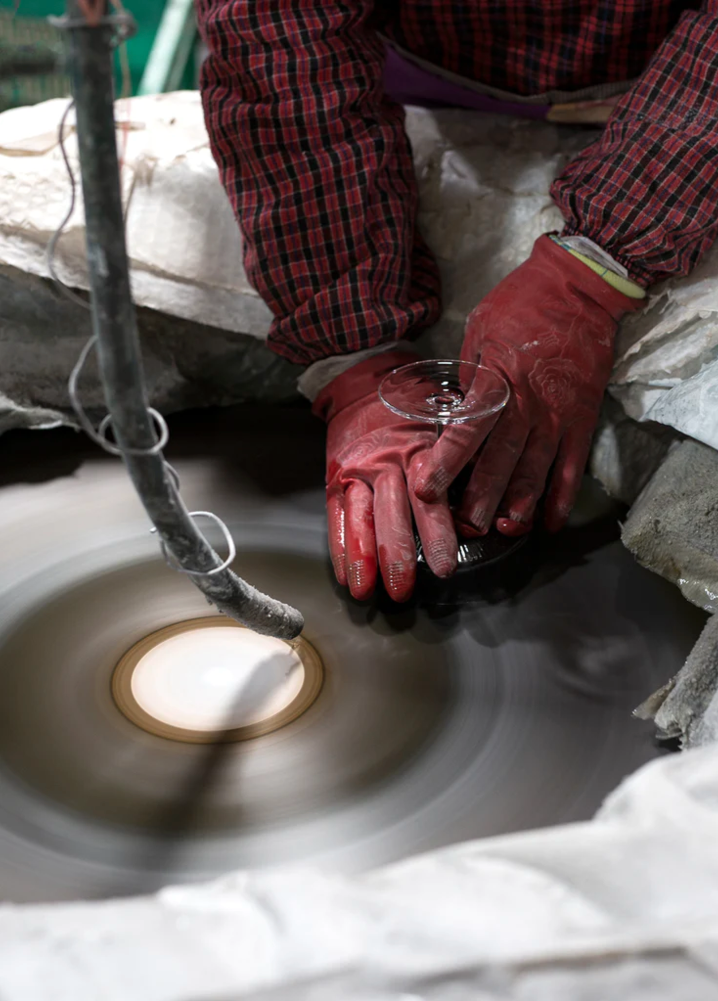 Ripple Champagne Saucer in production.