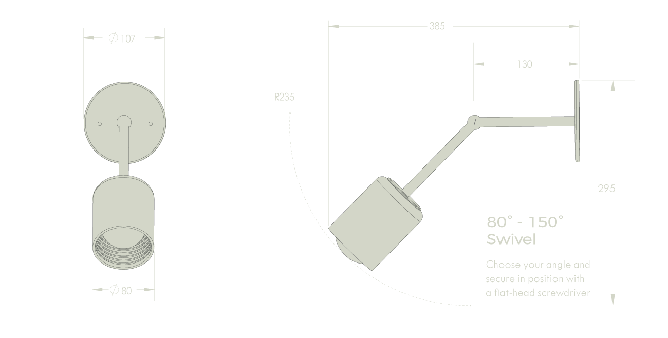 Marz Designs Terra 1 Long Articulating Wall Light dimensions.