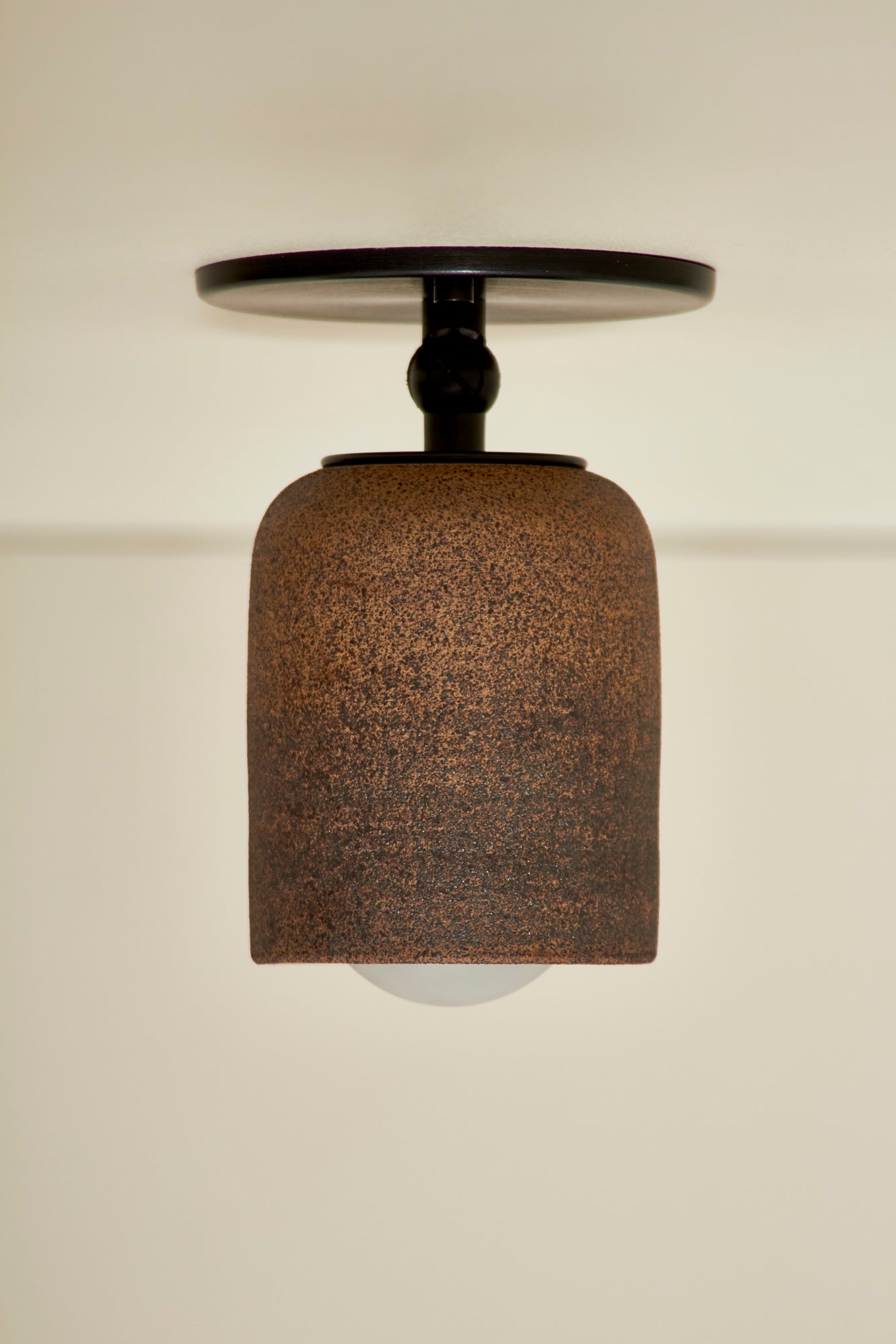 Terra 1 Short Articulating, Clay and Brushed Black, ceiling mounted. Image by Lawrence Furzey