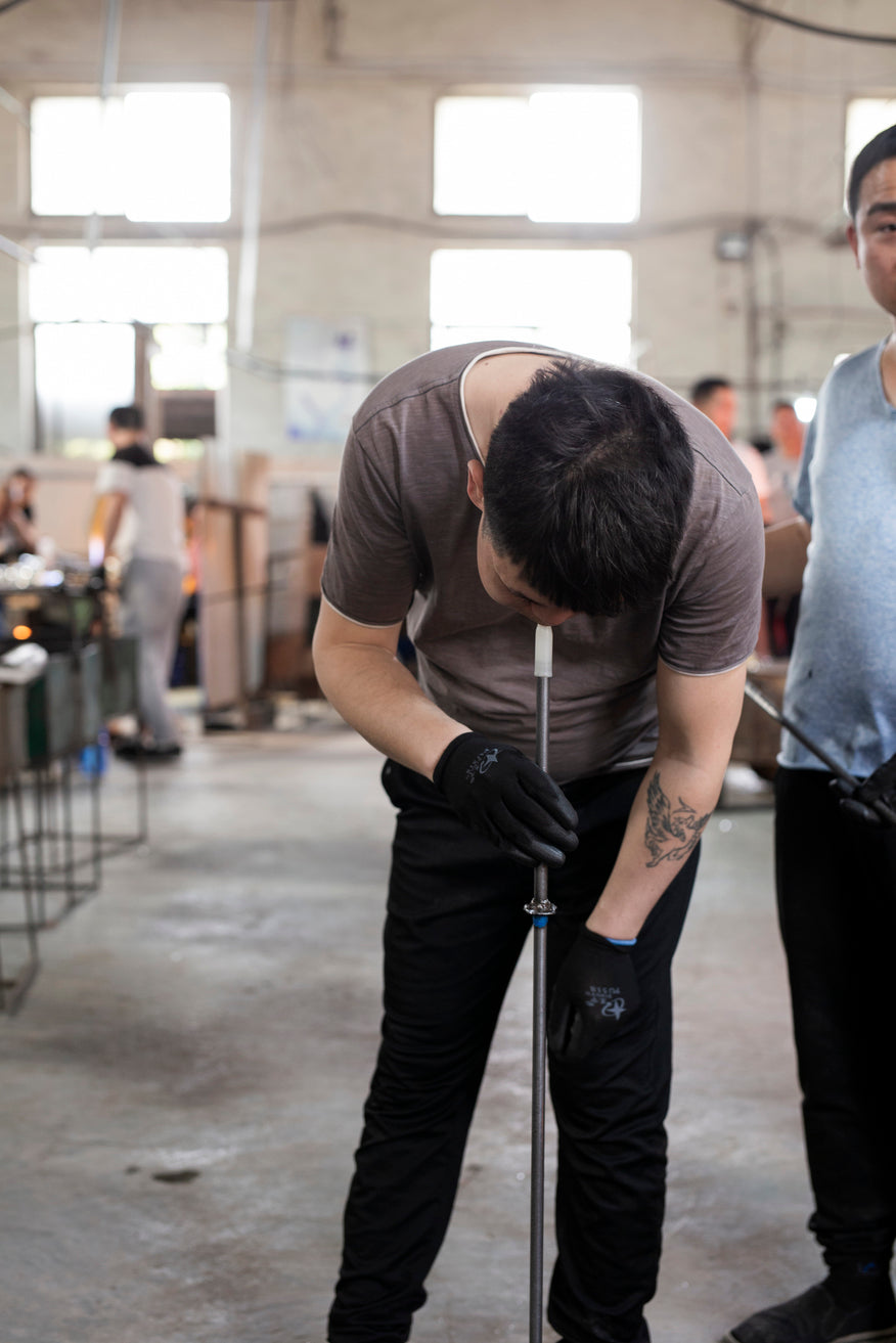 Beijing, Shanxi Province glass factory where each piece from the Ripple Collection is mouth-blown and handmade. 