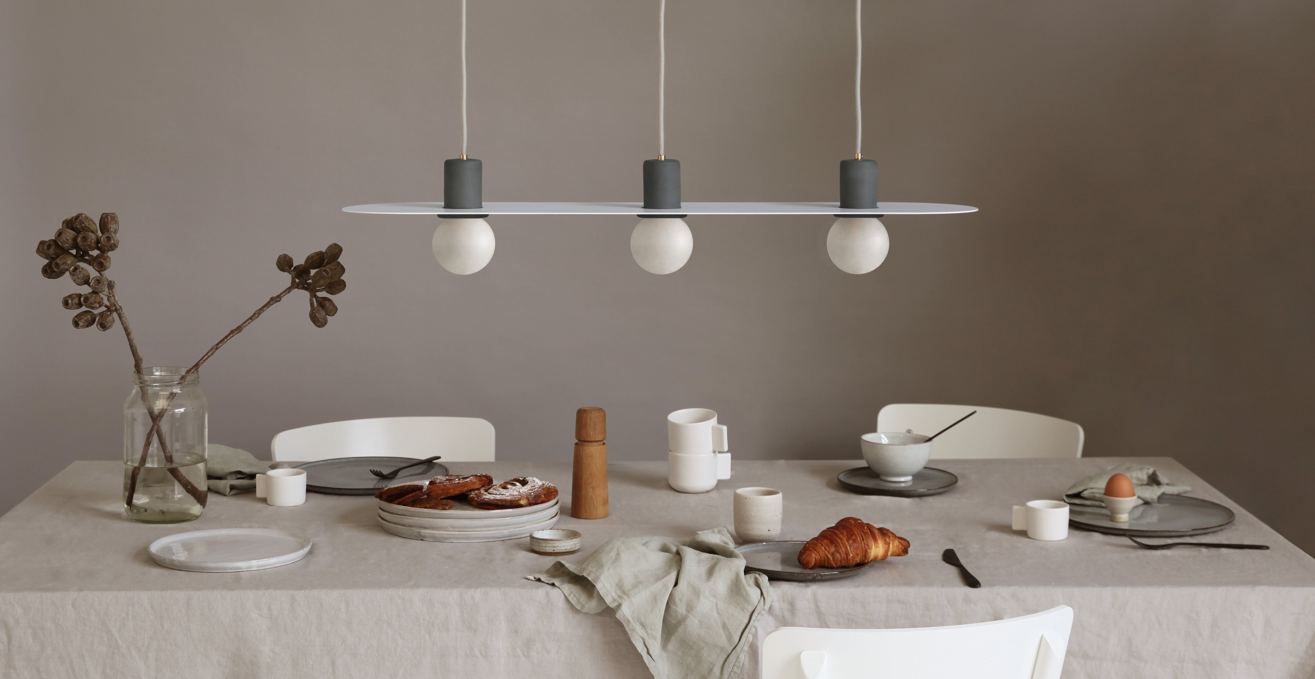 Lune Pendant Light in Slate, White Powder Coat and Clear Frosted