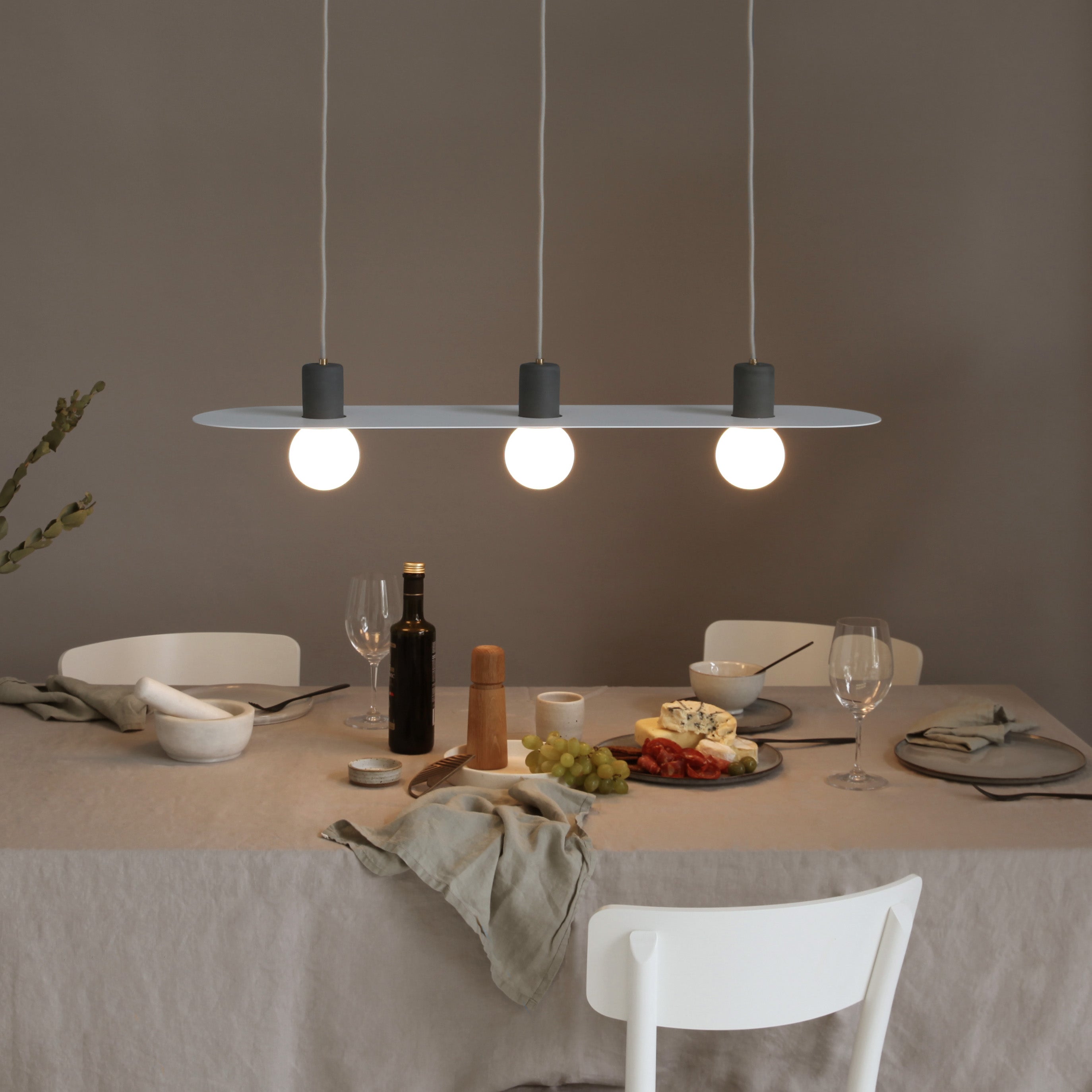 Lune Pendant Light in Slate, White Powder Coat and Opal