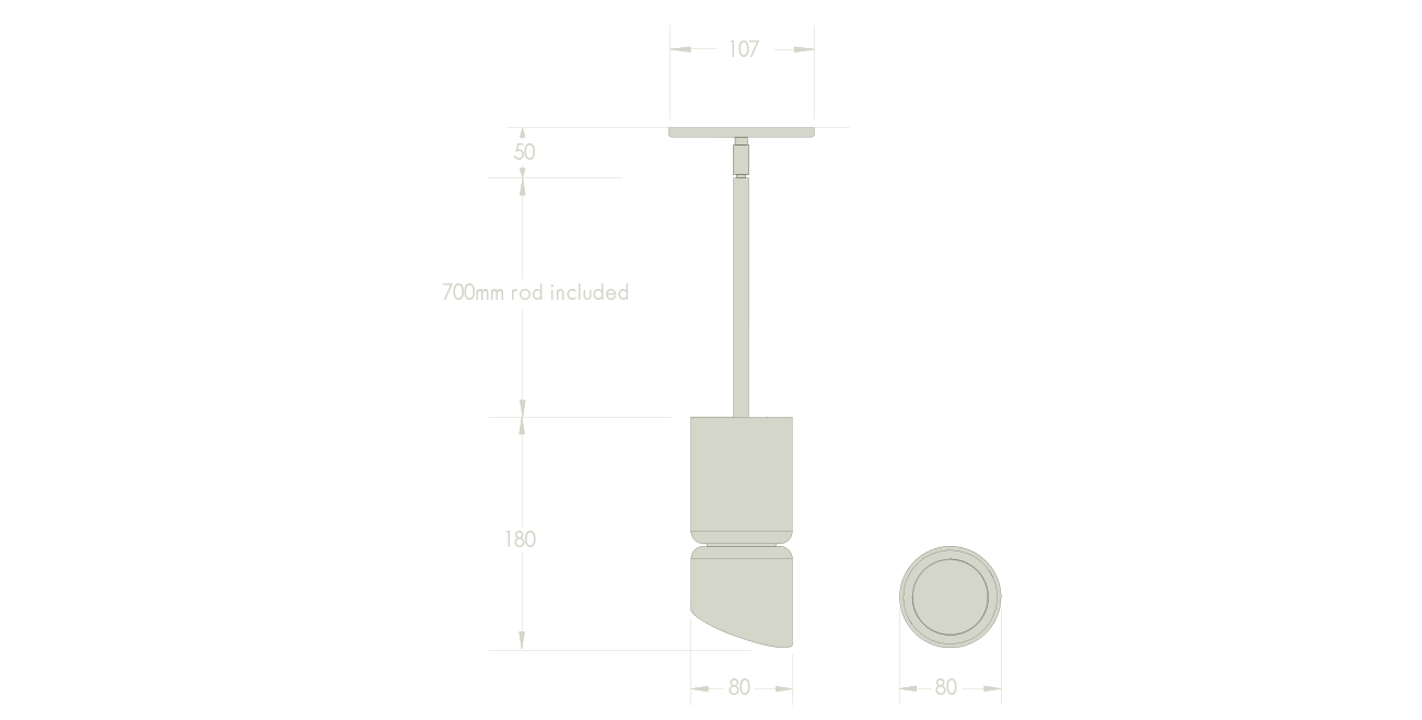 Marz Designs Terra 1.5 Pendant Light w/ Solid Rod dimensions.