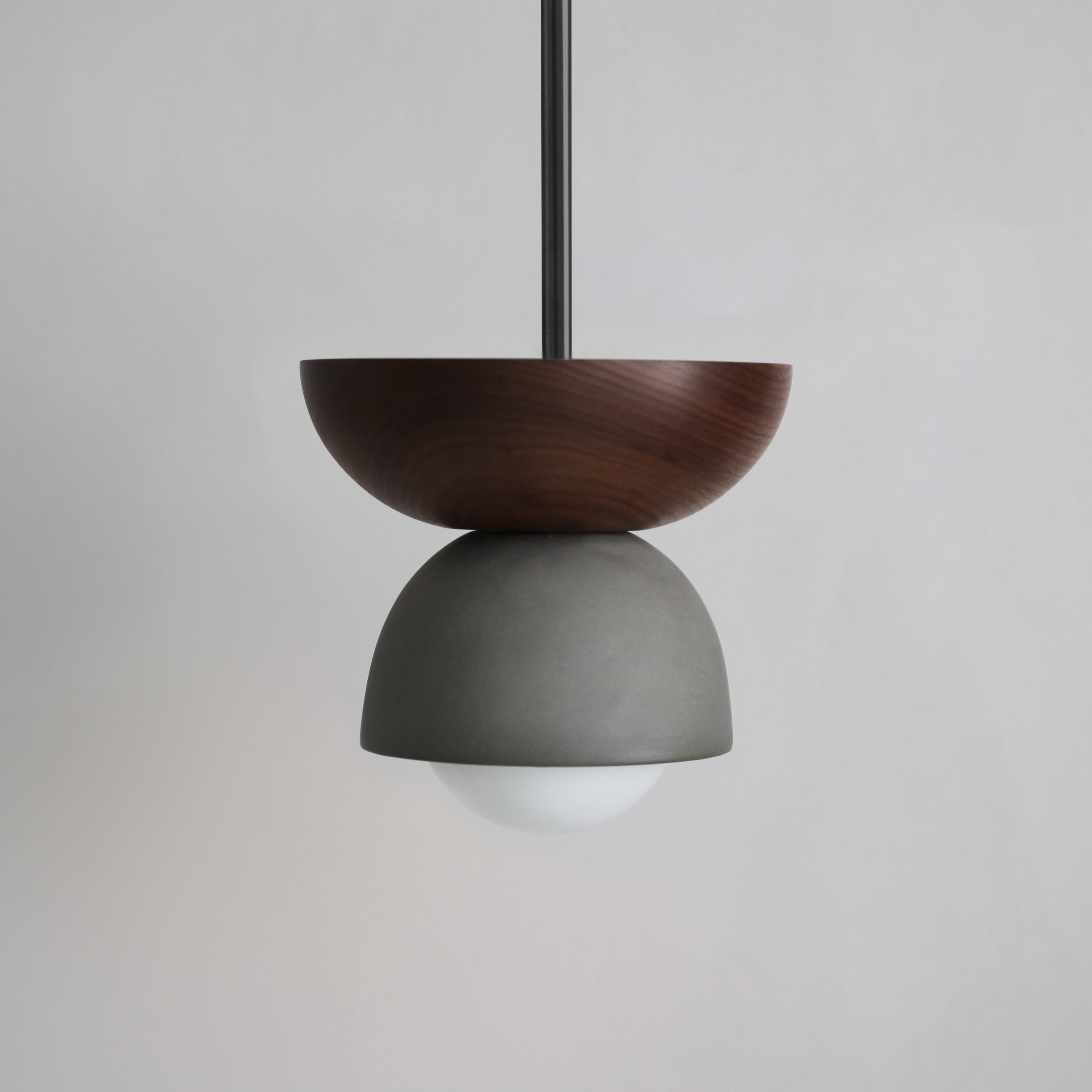 Marz Designs Terra 00 Pendant Light, Solid Rod in Slate & Walnut with Brushed Black