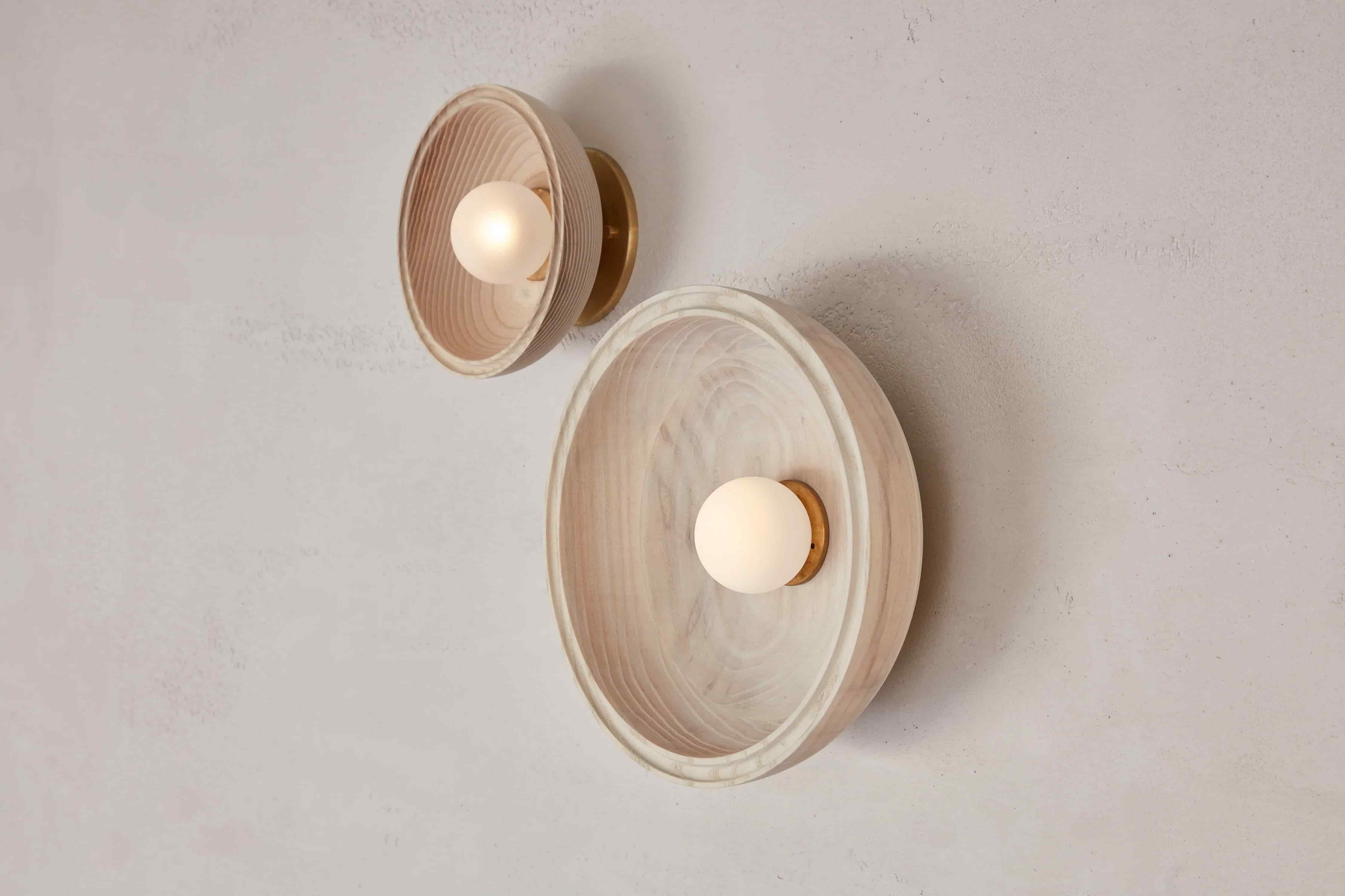 Selene Surface Sconce, Bleached Ash & Ash. Photographed by Aaron Chapman.