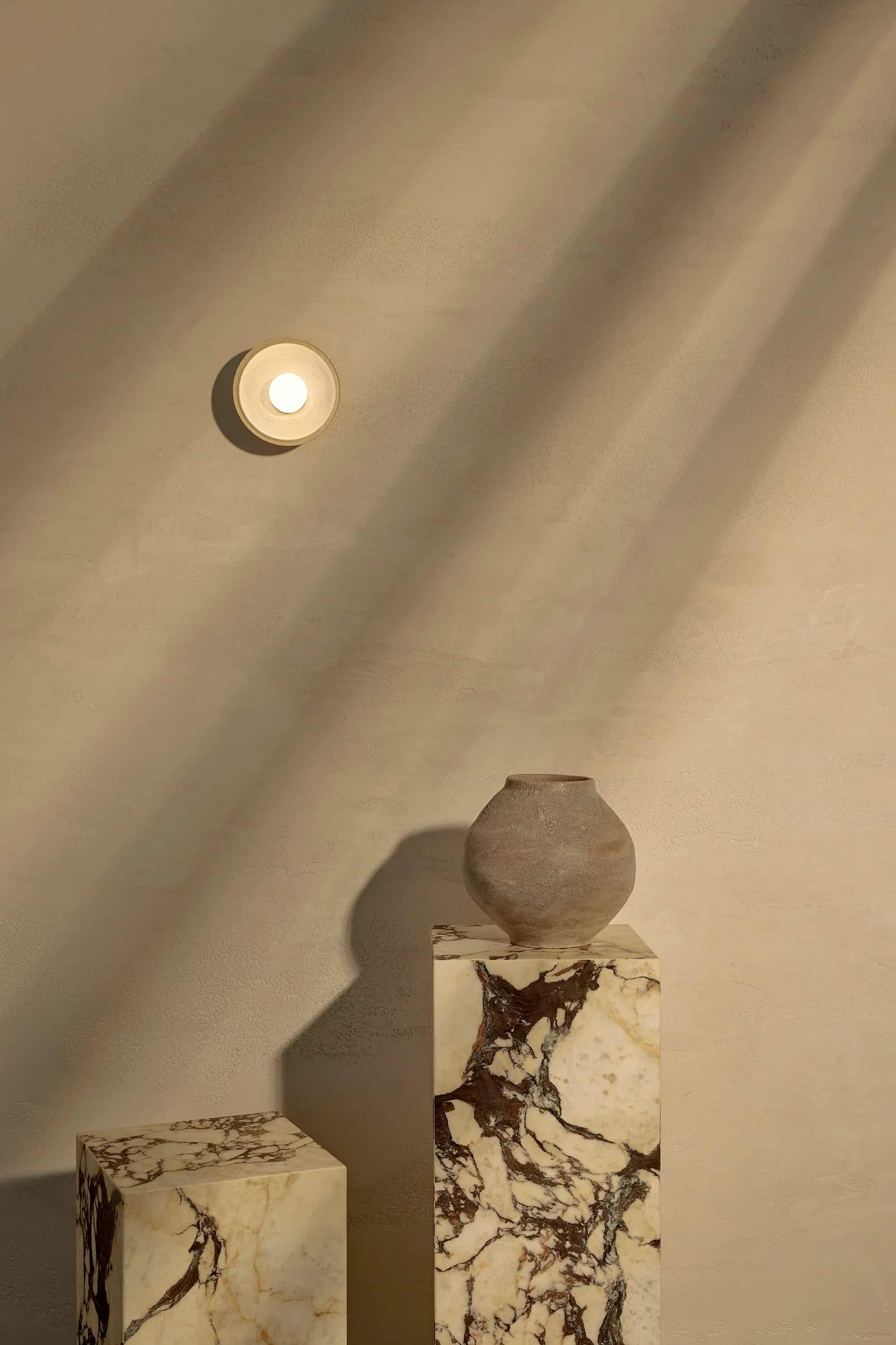 Selene Surface Sconce, Small in Bleached Ash. Photographed by Lawrence Furzey.