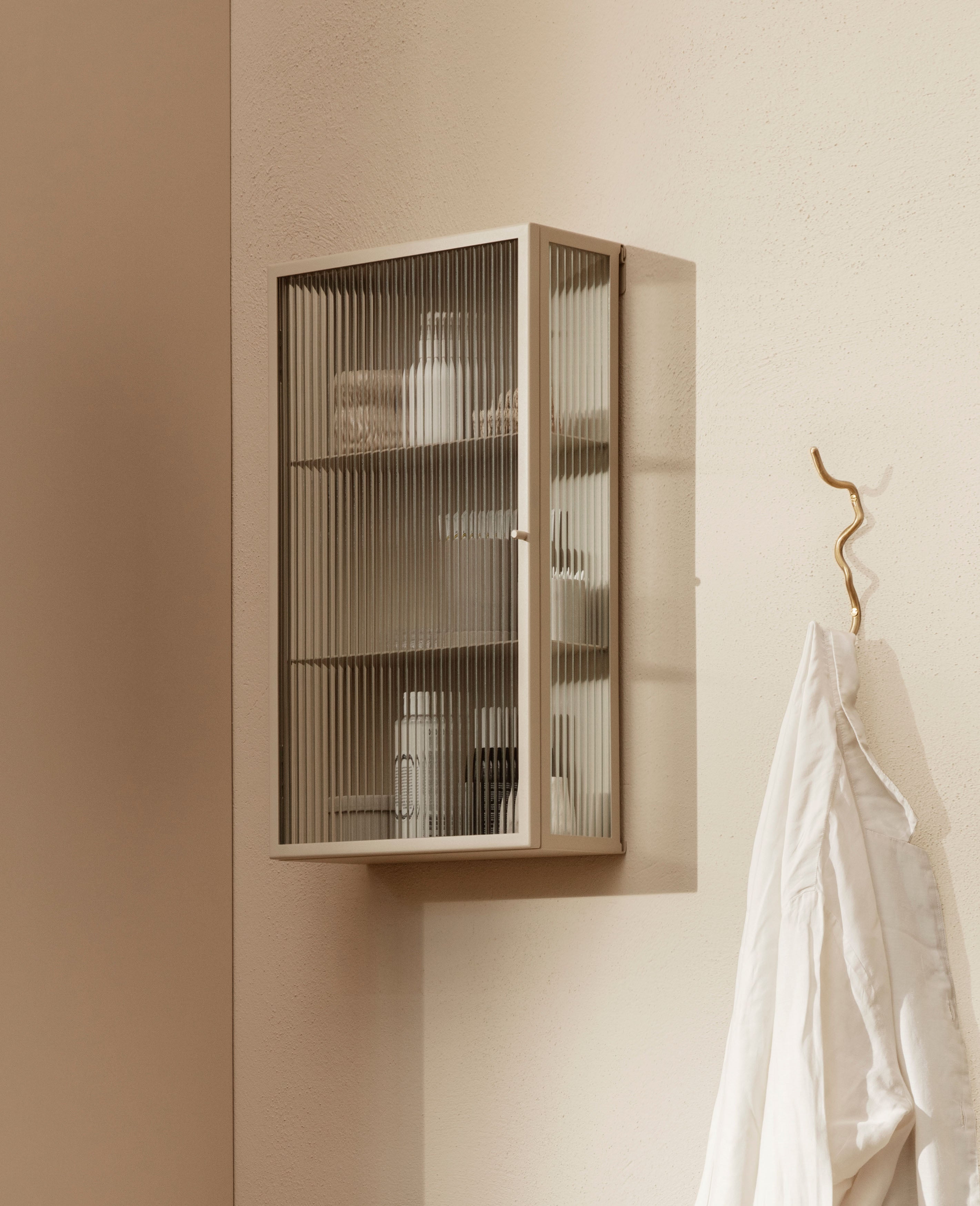 Ferm Living, Haze Wall Cabinet in Reeded Glass and Cashmere