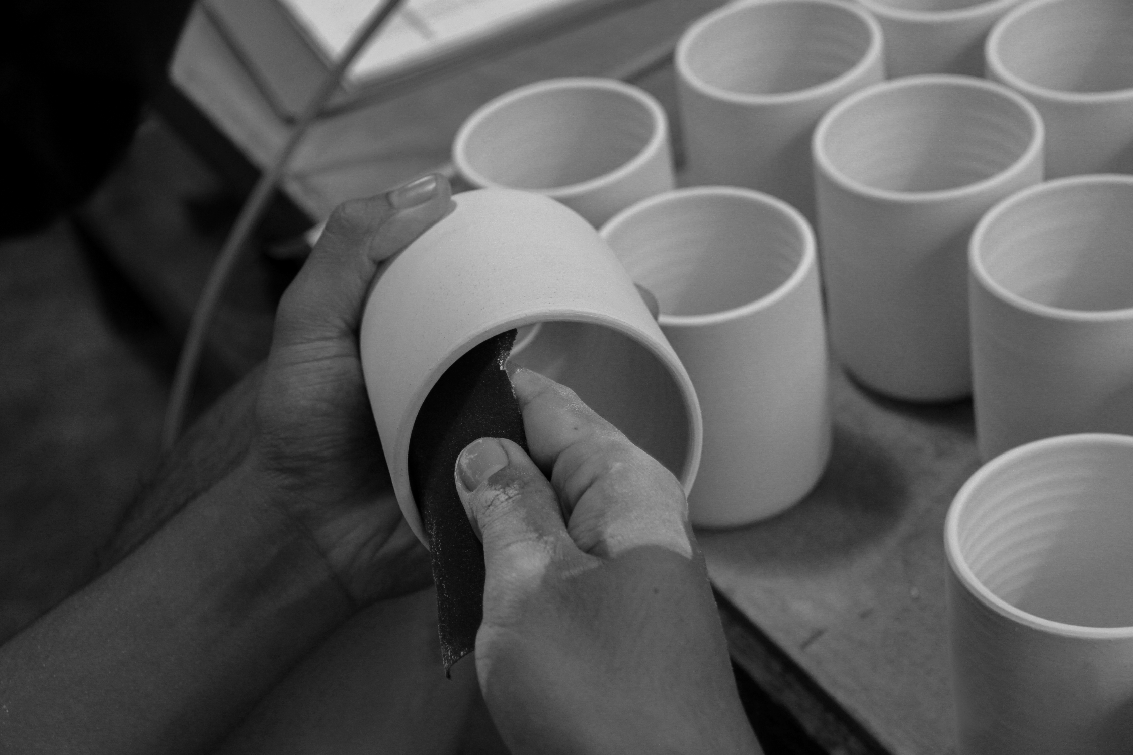 Our handmade clay ceramic shades in various stages of production. Photo supplied by Gaya ceramics.