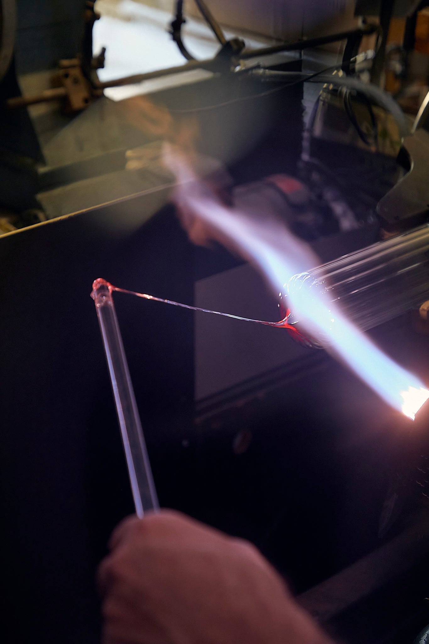 Each Lini Pendant is individually glass blown in the Formation Glass workshop. Photographed by Aaron Chapman