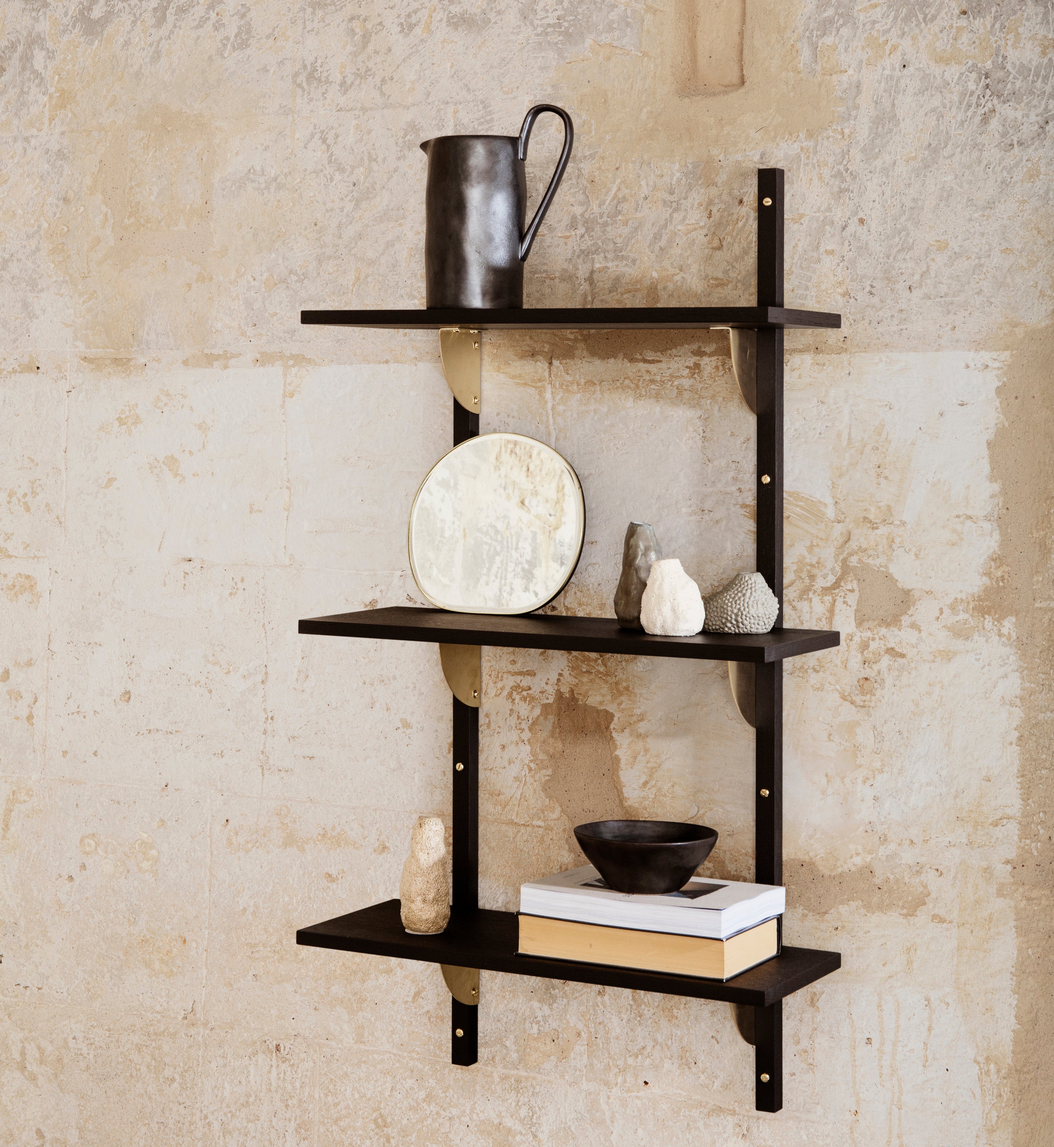 Ferm Living - Sector Shelf Triple Narrow in Black Ash and Brass