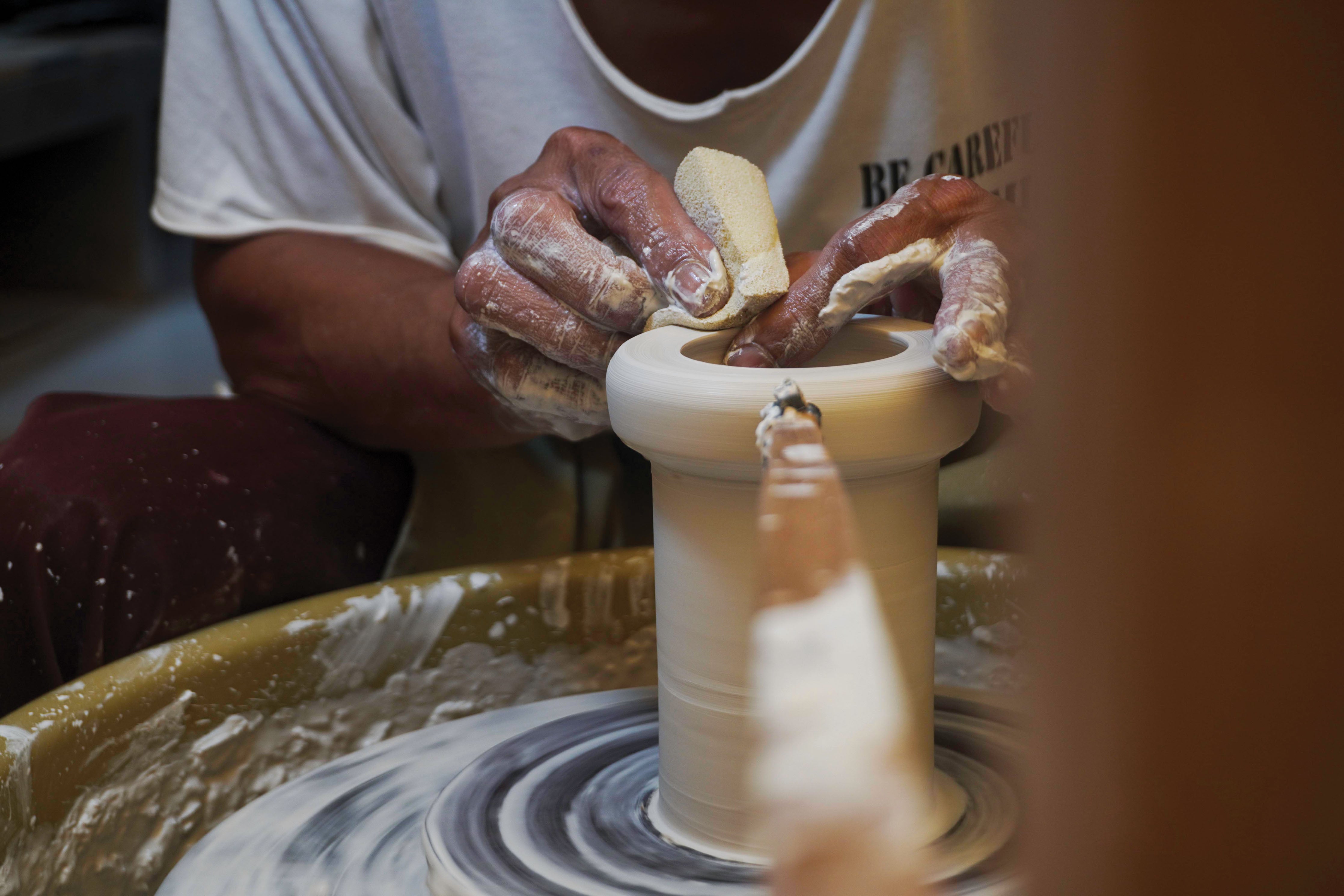 Our handmade clay ceramic shades in various stages of production. Photo supplied by Gaya ceramics.