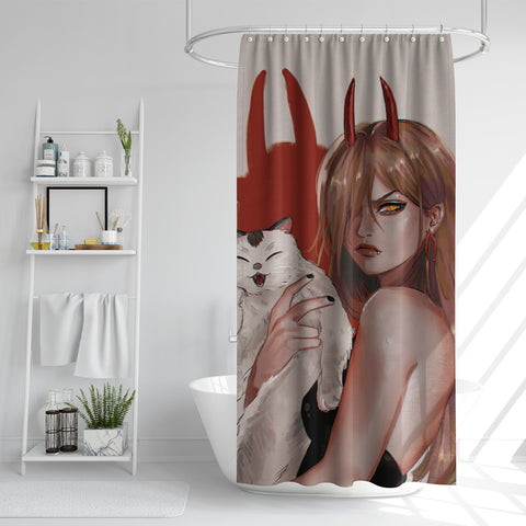 Power 3 shower curtain, anime shower curtain, waterproof shower curtain, anime shower curtains, Chiansaw man shower curtain