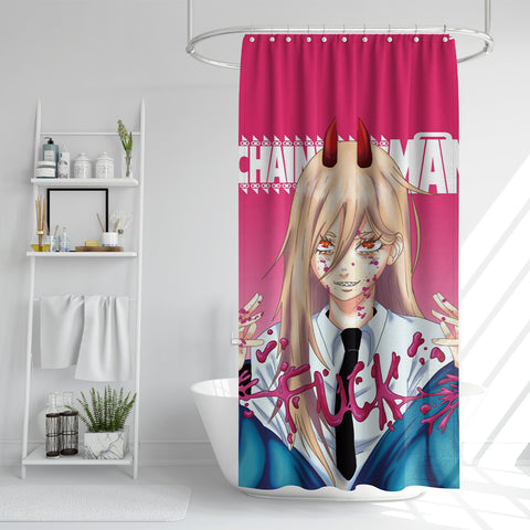 Power shower curtain, anime shower curtain, waterproof shower curtain, anime shower curtains, Chainsaw Man shower curtain