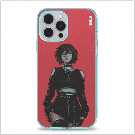 Goth Mikasa (Attack on Titan) iPhone case with transparent frame can can light up with sounds or calls with a sensor to control the lights to be on or off. Power consumption with leass than 1% power of the phone.