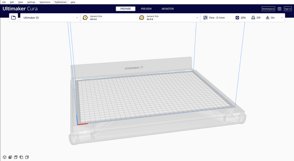 Ultimaker Cura Schneidemaschine Hauptseite