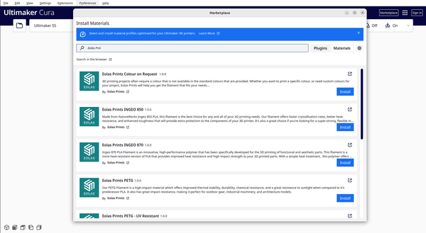 Ultimaker Cura Marketplace - Matériaux