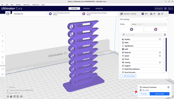 Tour de température Ultimaker CURA Eolas Prints