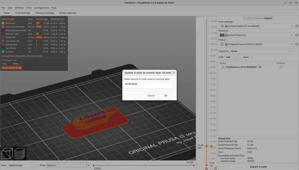 PrusaSlicer Custom Gcode pour tour de température Eolas Prints