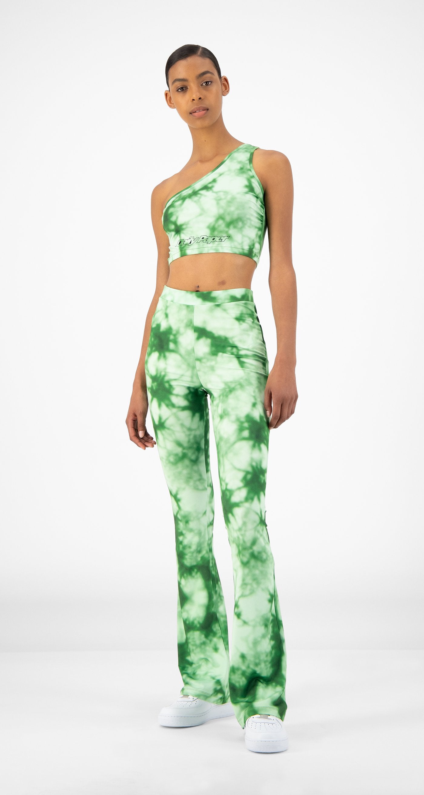 Daily Paper - Green Tie Dye Reflare Pants - Women Front