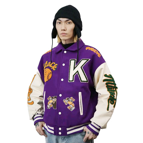 Purple-embroidered baseball jacket – quinnbie