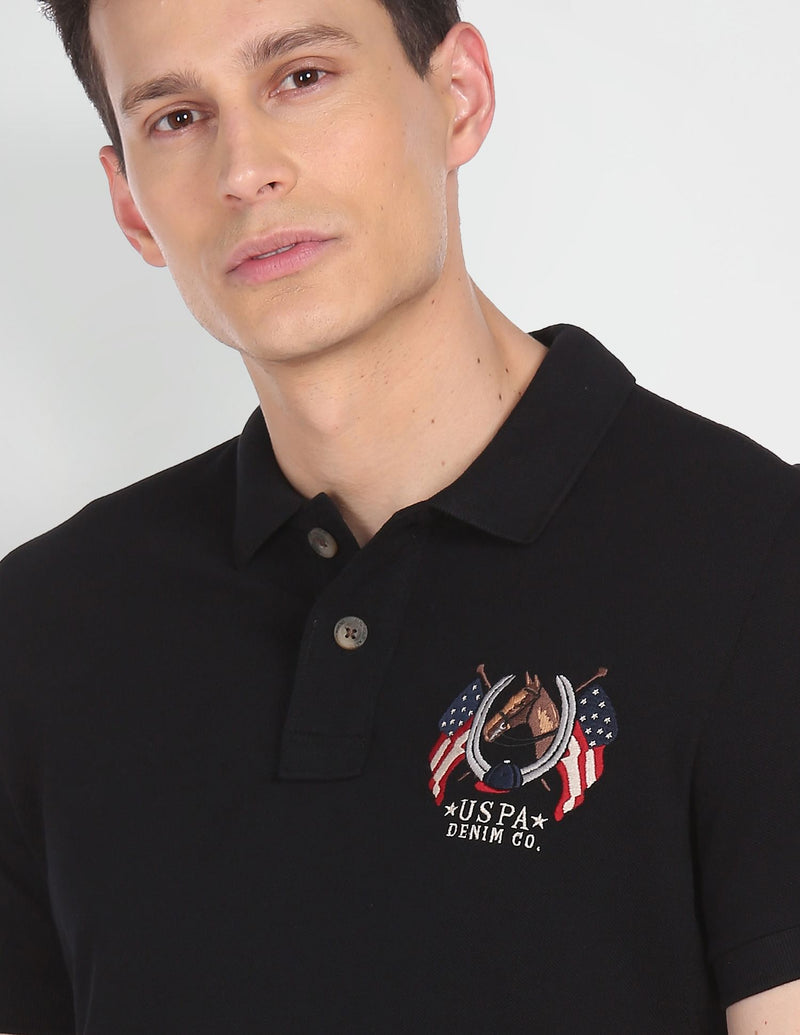 Men Black Solid Cotton Polo Shirt – U.S. Polo Assn. India