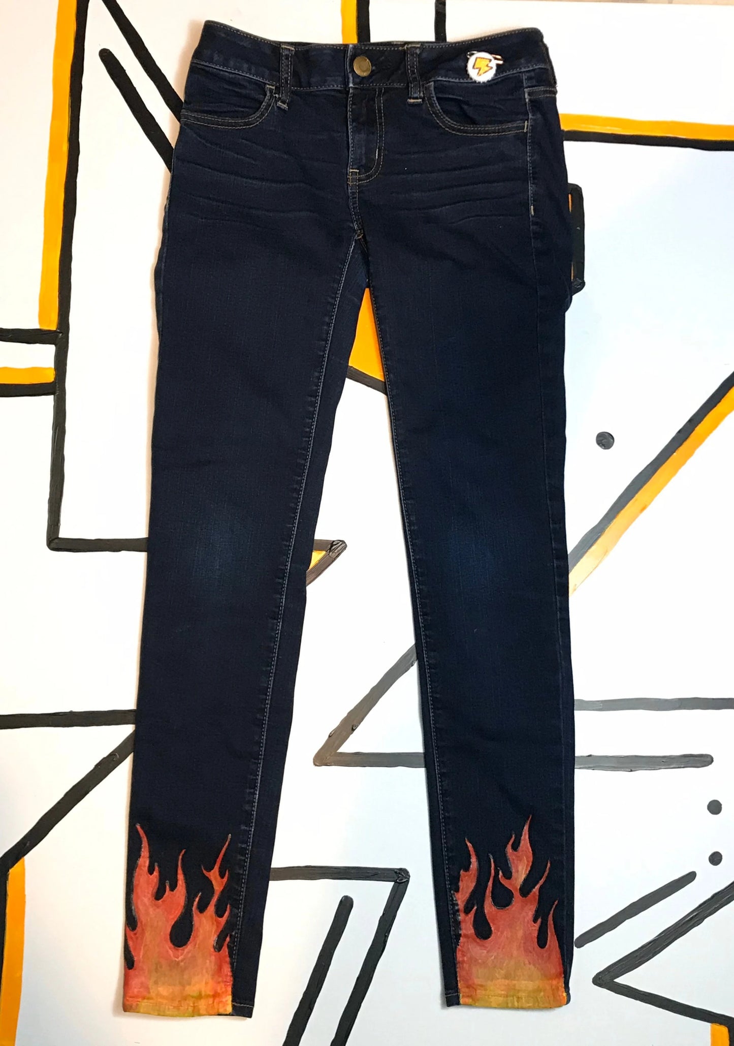 Flame Jeans Womens SIZE 0 Hand Painted Jeans – meanstreakdesign