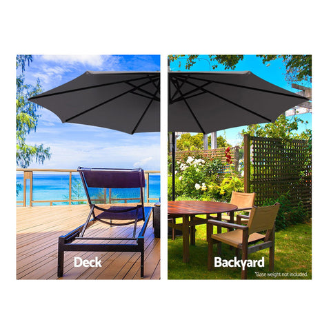 Scenic view from a deck and backyard with the Instahut Outdoor Umbrella, offering shade and a relaxing outdoor atmosphere.