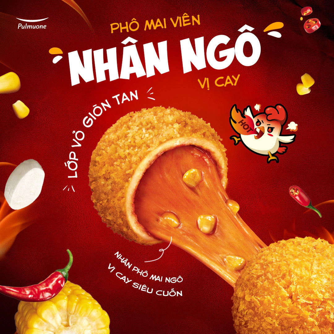 Phô mai viên cheese ball nhân bắp sốt gà cay Pulmuone