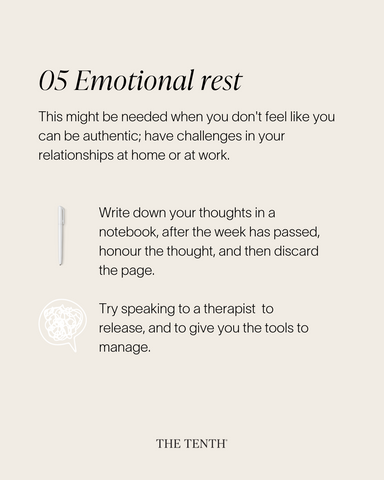Emotional rest can be needed when you don't feel like you can be authentic; have challenges in your relationships at home or at work.