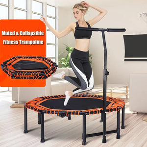 48 Inch Quadruple Folding Indoor GYM Fitness Octagonal Trampoline for Adults Kids Safety Jump Sports with Adjustable Handrail - Just Mercedes Fitness - Kid Trampoline With Handle