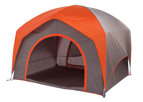 Image of a large orange and grey tent