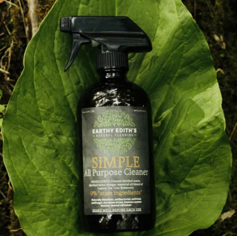 Image of a spray bottle laying on a large leaf