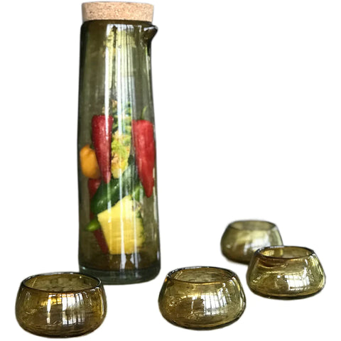 Image of a Mezcal and Tequila Infusion Set that includes one tall pitcher with lid and 4 small matching glasses