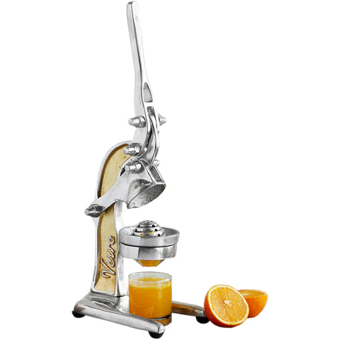 Image of a handmade Artisan Citrus Juicer squeezing an orange into orange juice 