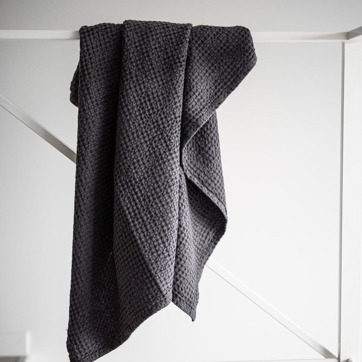 LinenCasa Linen Bath or Beach Towel - Luxury Thick Stonewashed - Heather  Black with Stripes