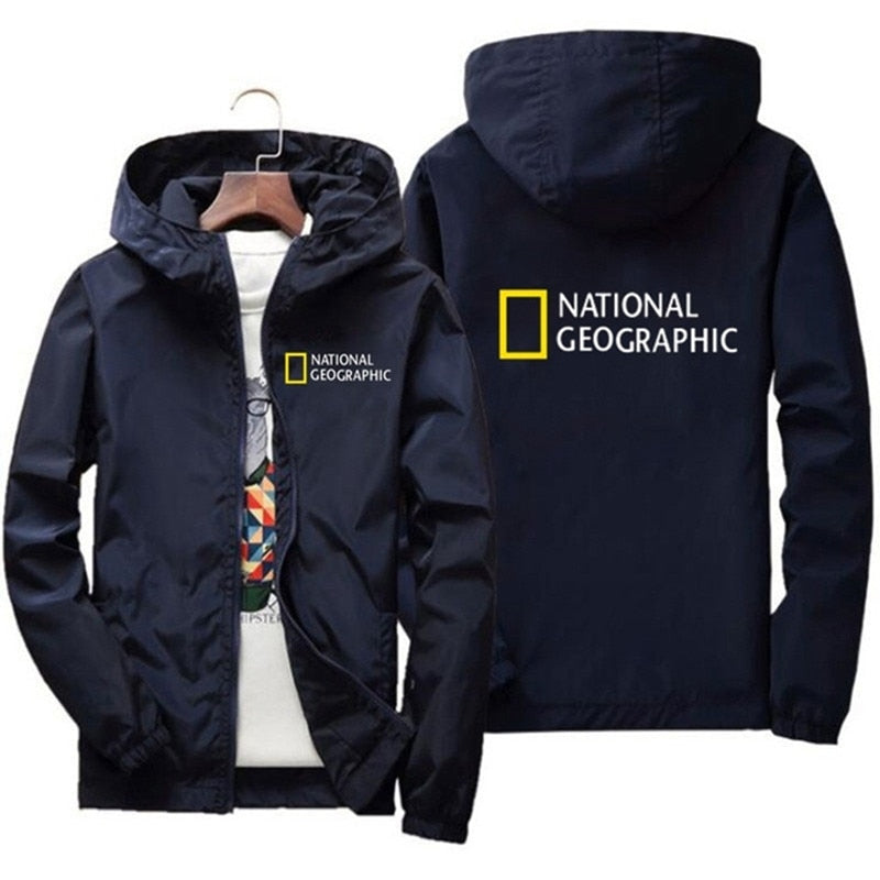 National Geographic Jacket Men's Survey Explorer Top Jacket Men's Fashion Outdoor Clothing Funny Windbreaker Hoodie