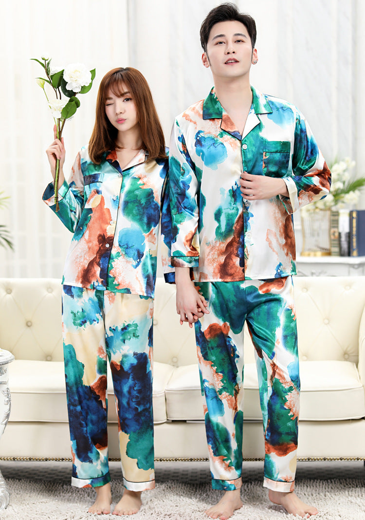 Couple Long Sleeve Silk Pajamas