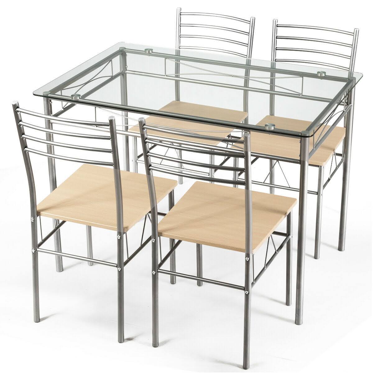 Costway 5 Pcs Dining Set Glass Table And 4 Chairs