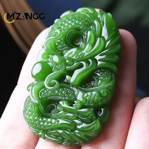 Natural Green Hetian Jade Dragon Pendant Hand-carved Jade Necklace Personalized Charm Jewelry Auspicious - Erffen