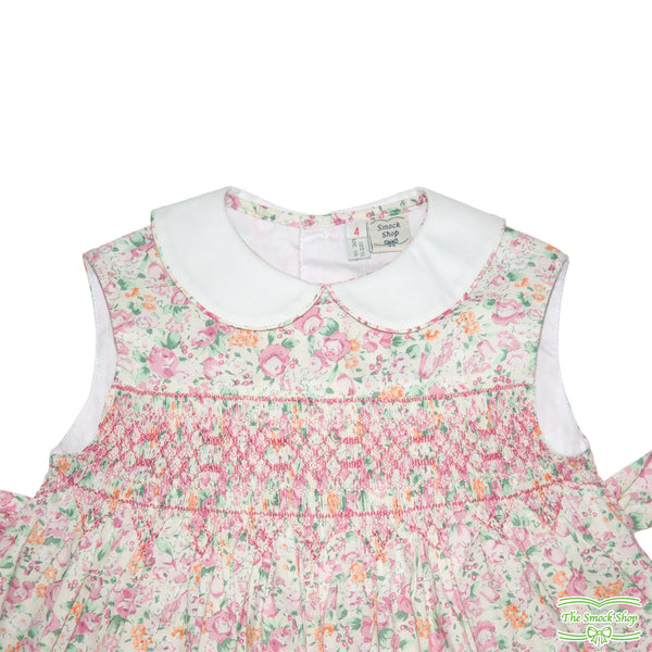 Pink Floral Geometric Smocking Sleeveless Dress – Smock Shop