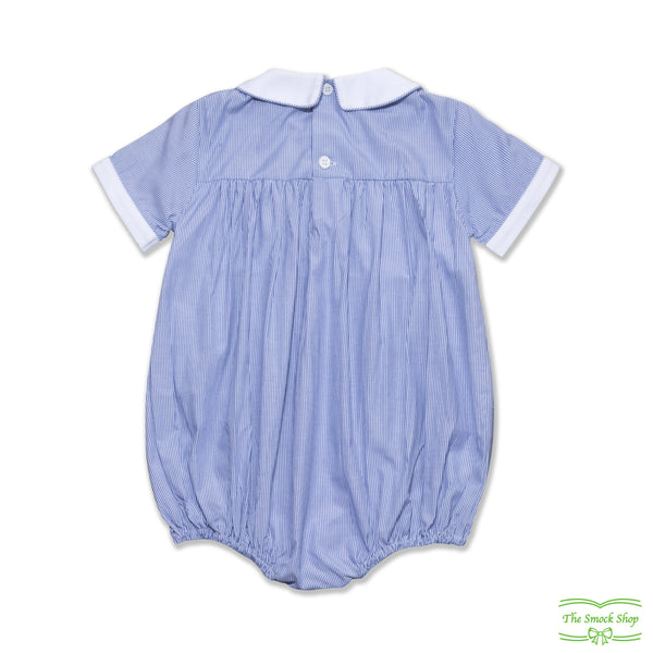 Mini Blue Stripe Rocking Horse Smocking Boy's Romper – Smock Shop