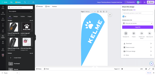 Share teardrop flag artwork on Canva