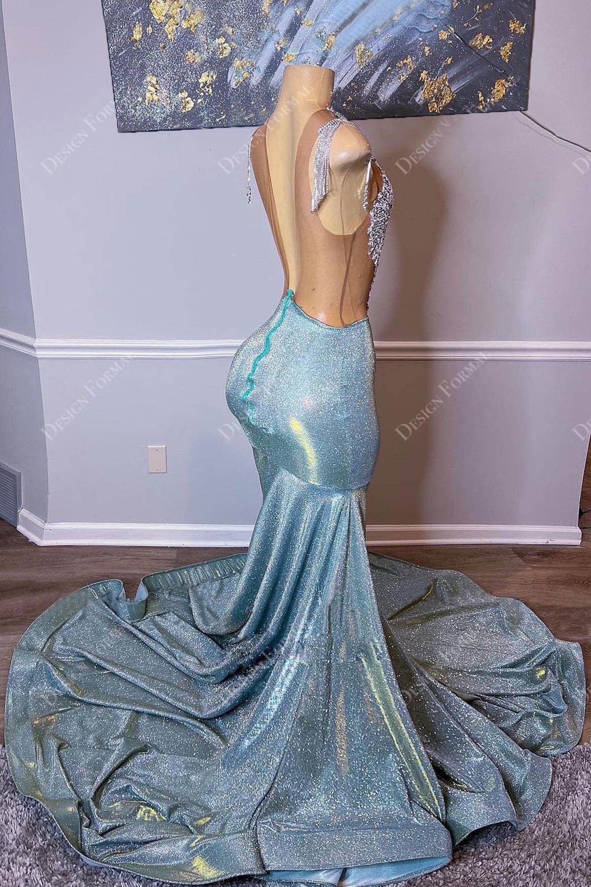 Brydealo Factory Navy Glitter Strapless Plunging Slit Prom Dress