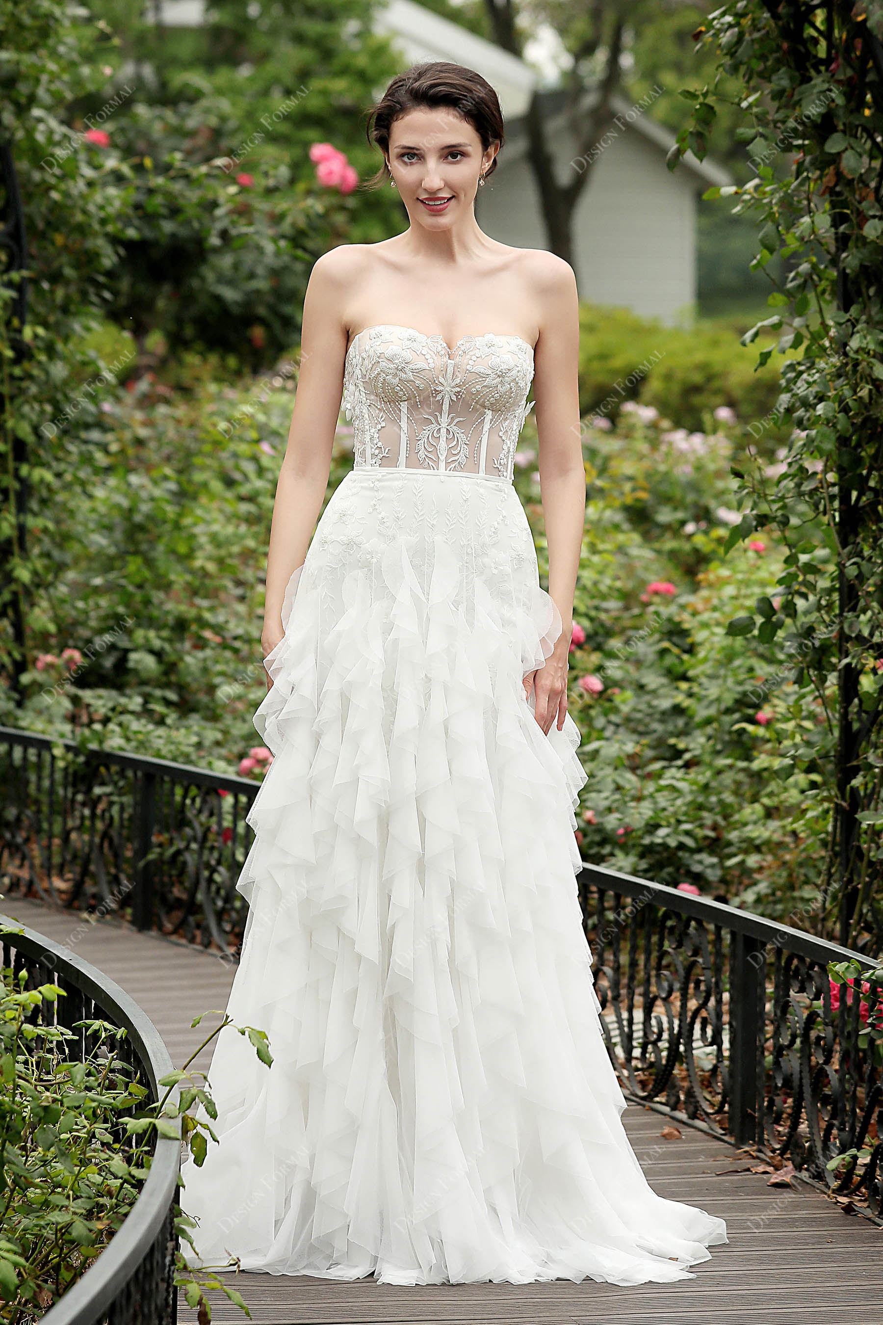 Lace Strapless Sweetheart Wedding Dress with Satin Overskirt