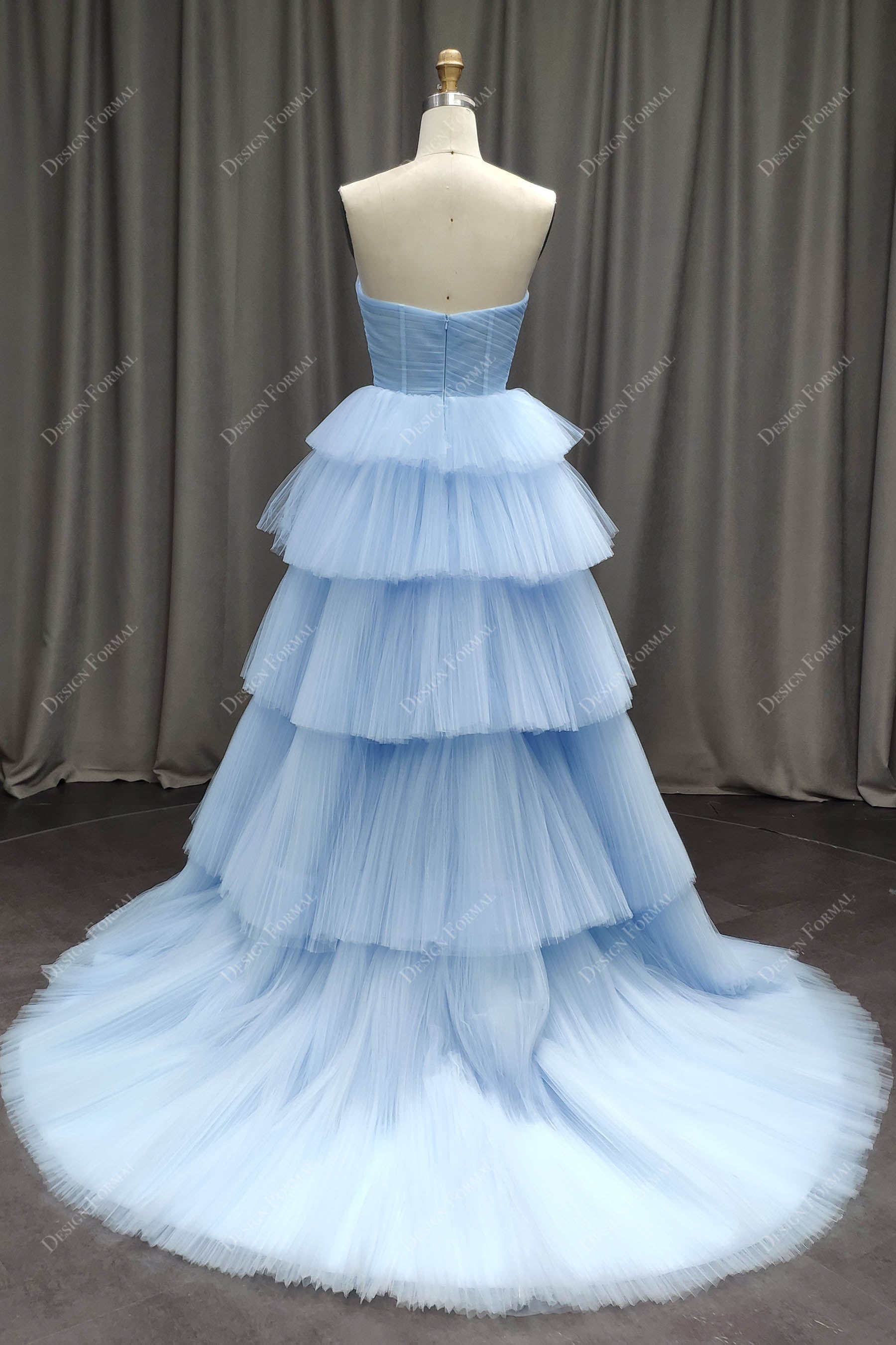 Sky Blue Ruched Tulle Princess Dramatic Tiered Lily Formal Dress
