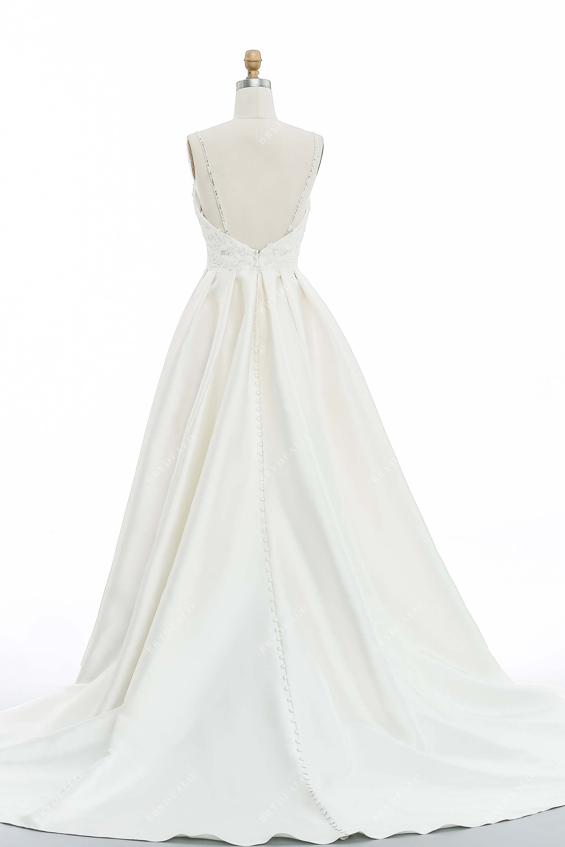 Spaghetti Strap V-neck Satin Wedding Dresses with Pockets VW1873 - Ivory /  Custom Size