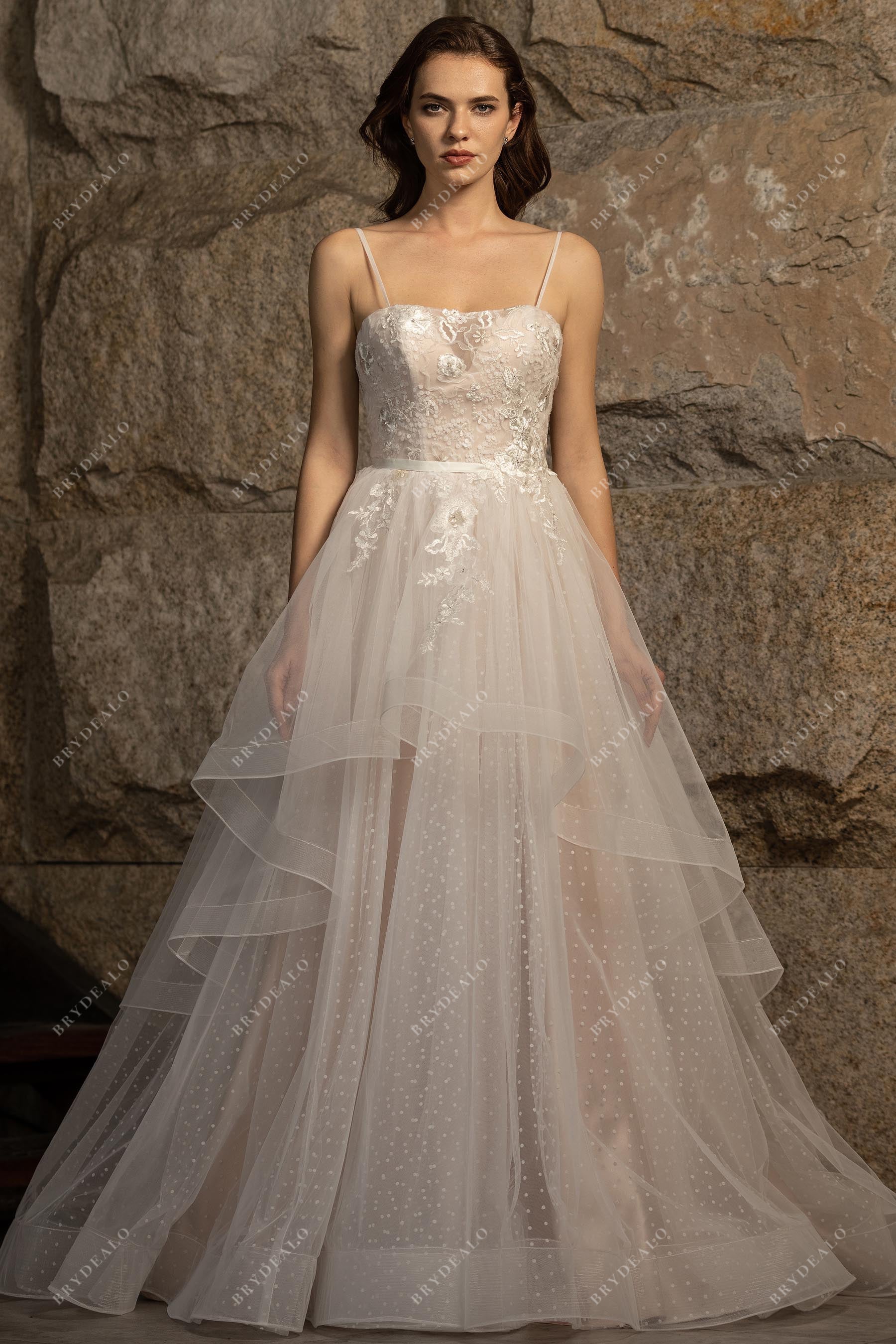 Elegant Straps Lace Crepe A-line Wedding Dress