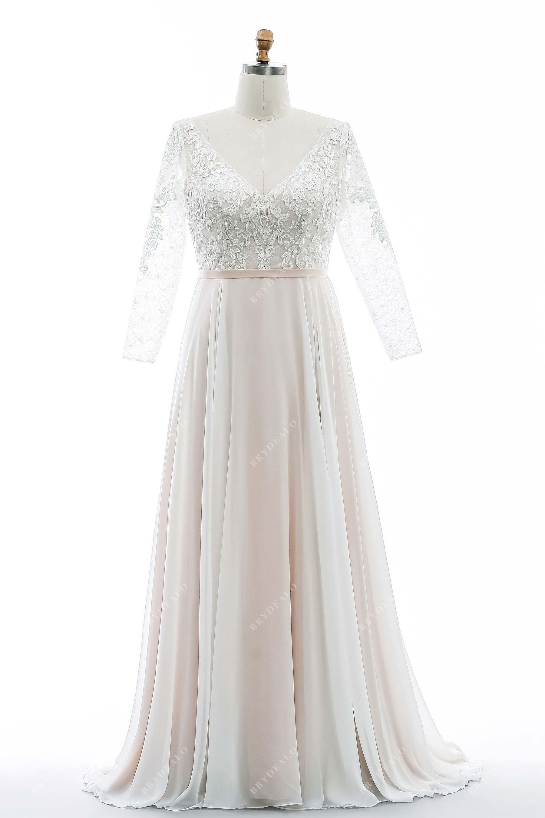 Lace Illusion Neck Long Sleeves Customized Wedding Dress