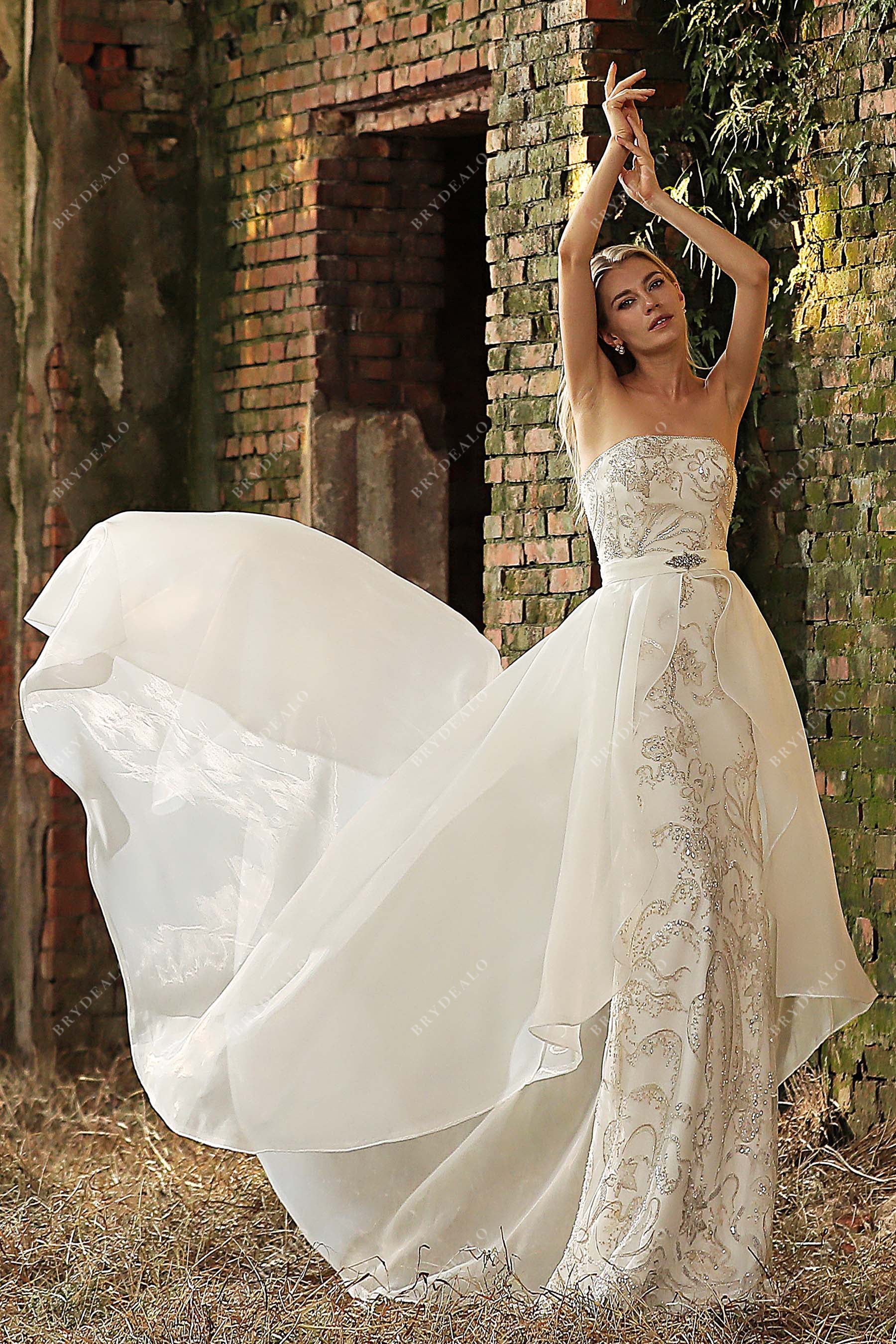 Strapless Silky Satin Wedding Dress With Detachable Overskirt – TulleLux  Bridal Crowns & Accessories